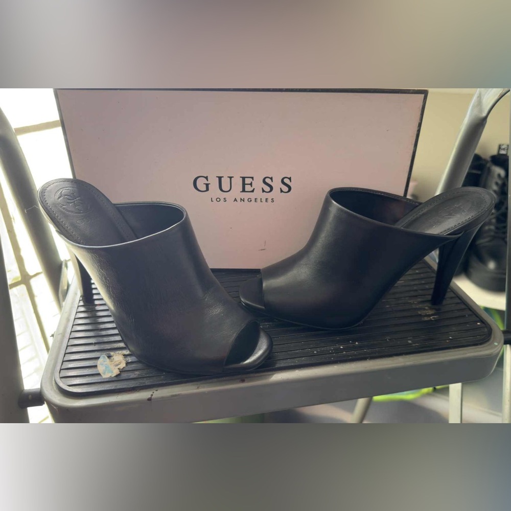 Guess Black Peep Toe Mules